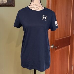 Under Armour Navy Short Sleeve Women's Logo Tee with Stars and Flag Sleeve